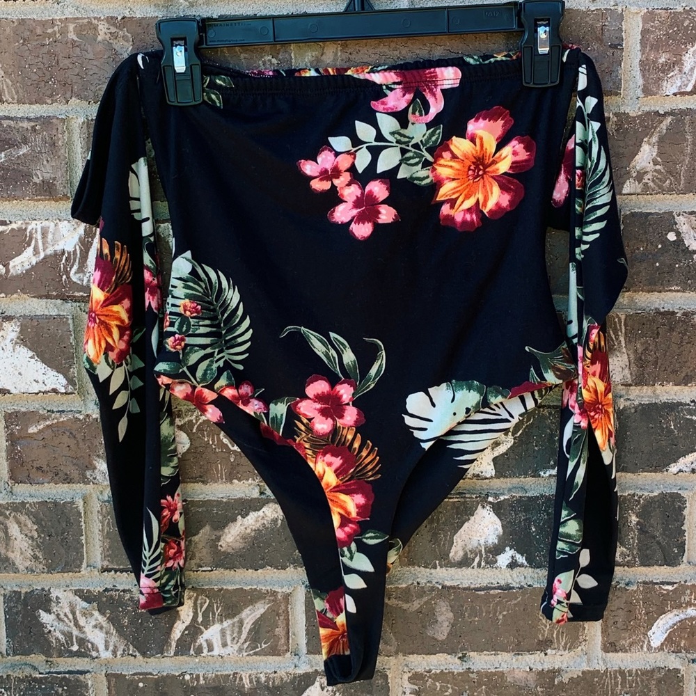 Black Floral Off The Shoulder Bodysuit